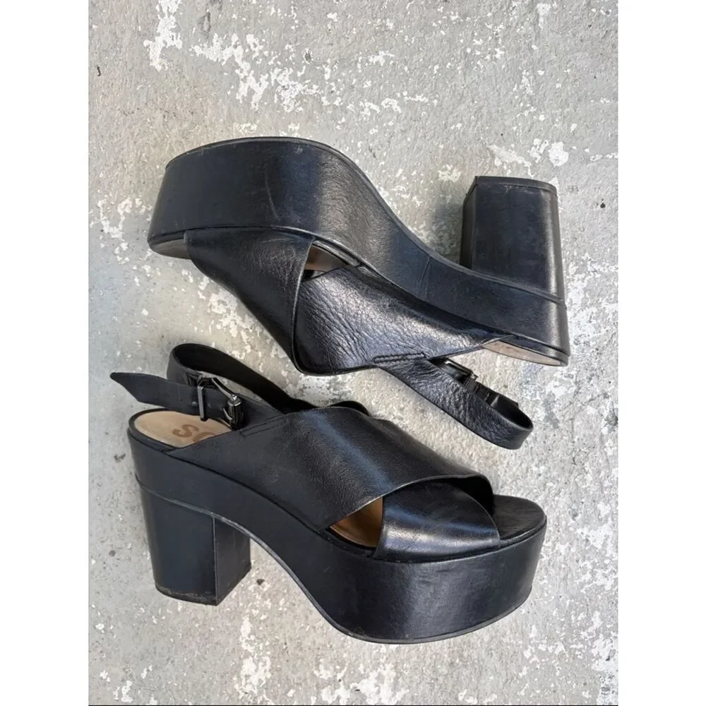 Schutz leather sling backpack platform sandals